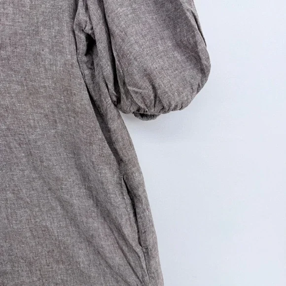 Cynthia Rowley Womens Brown Linen Blend Puff Sleeve V-Neck Shift Dress Size 8 - Picture 3 of 5